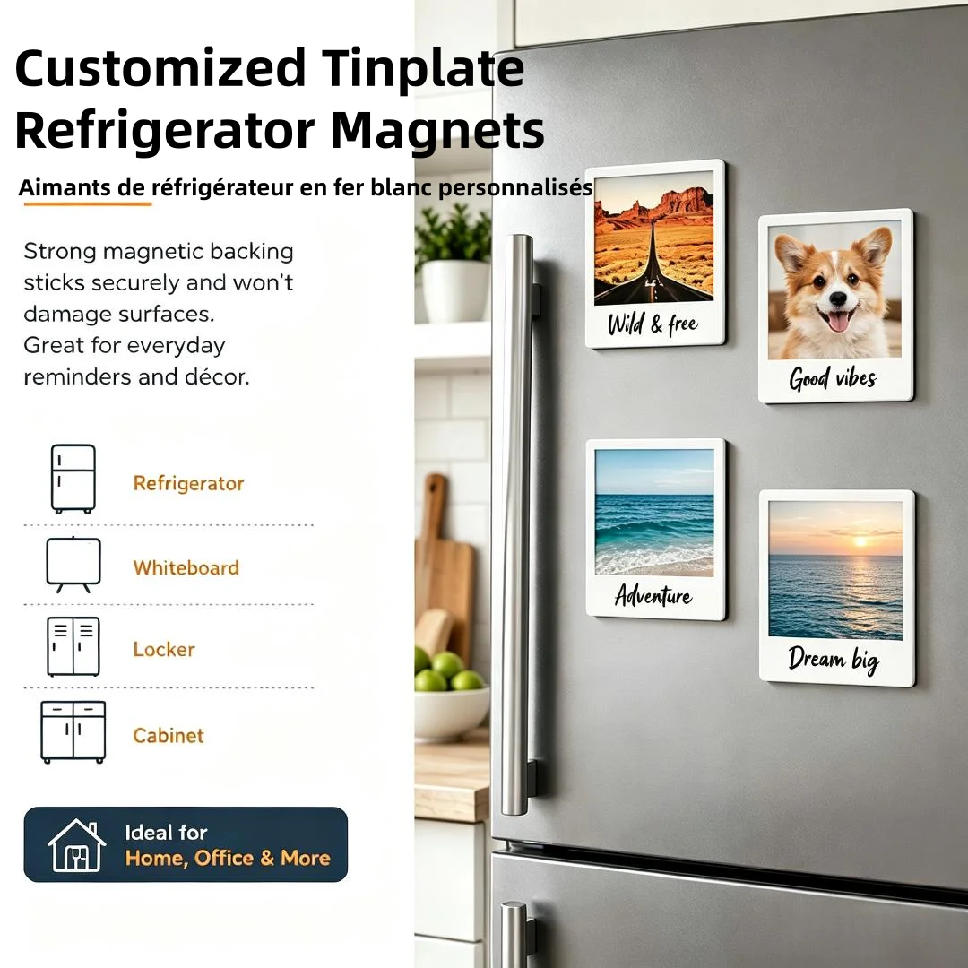 Customized Tinplate Refrigerator Magnets Personalized Magnetic Stickers Your Logo Printed Metal Tinplate Fridge Magnet