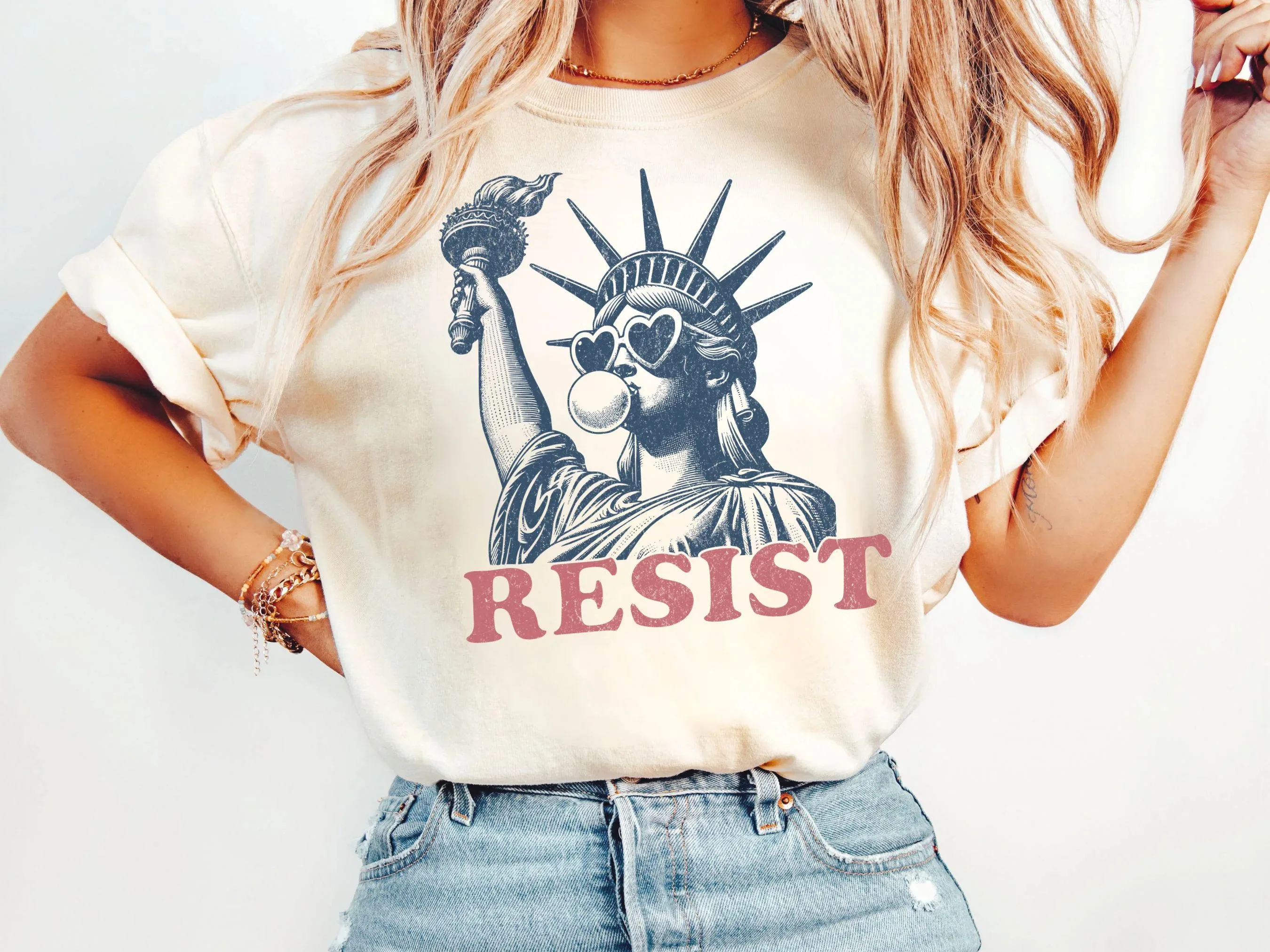 

Statue of Liberty Graphic Print Summer Luxury Brand Cotton Men's and Women's T-Shirts Short Sleeves Street Fashion