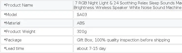 7 RGB Night Light & 24 Soothing Relax Sleep Sounds Machine with Adjustable Brightness Wireless Speaker White Noise Sound Machine