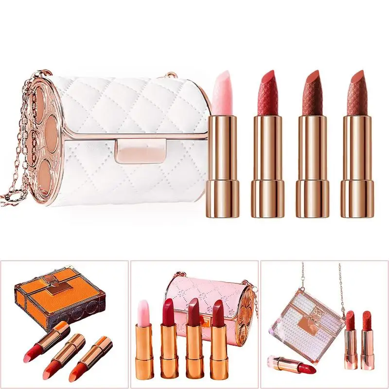 Set di rossetti opachi Waterproof Matte Nude Lipstick Pigment Red Long Lasting Lip Gloss con Chaming Chain Pouch Women Makeup