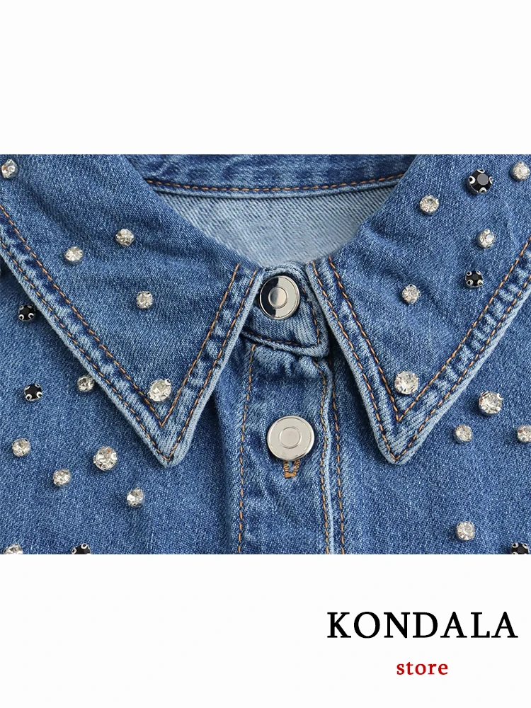 KONDALA New Chic Straight jewel Women Shirt Fashion 2023 Autumn Long Sleeve Casual Streetwear Straight Loose Button Short Blouse