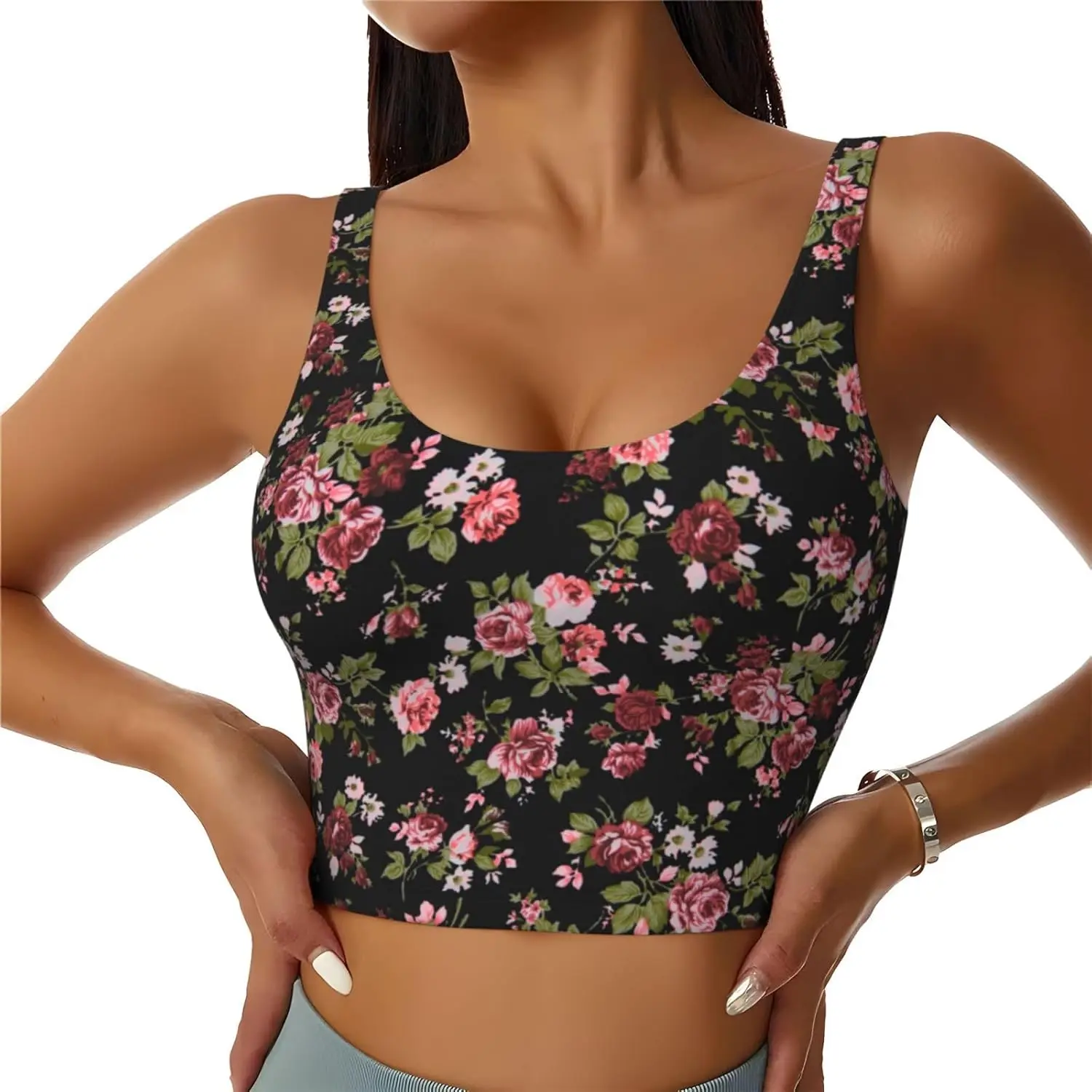 Women Sports Bras Scoop Neck Yoga Crop Tank Tops U Back Fitness Exercise Workout Running Top Removable Pads Outfits