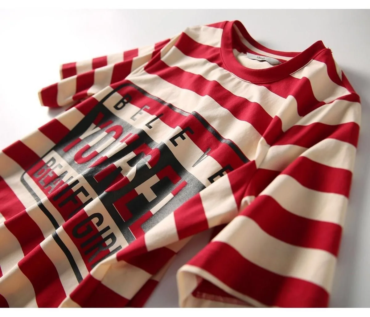 2025 Summer Loose Slimming Striped Printed T-shirt Dress Women's Mid Length Short Sleeved Skirt