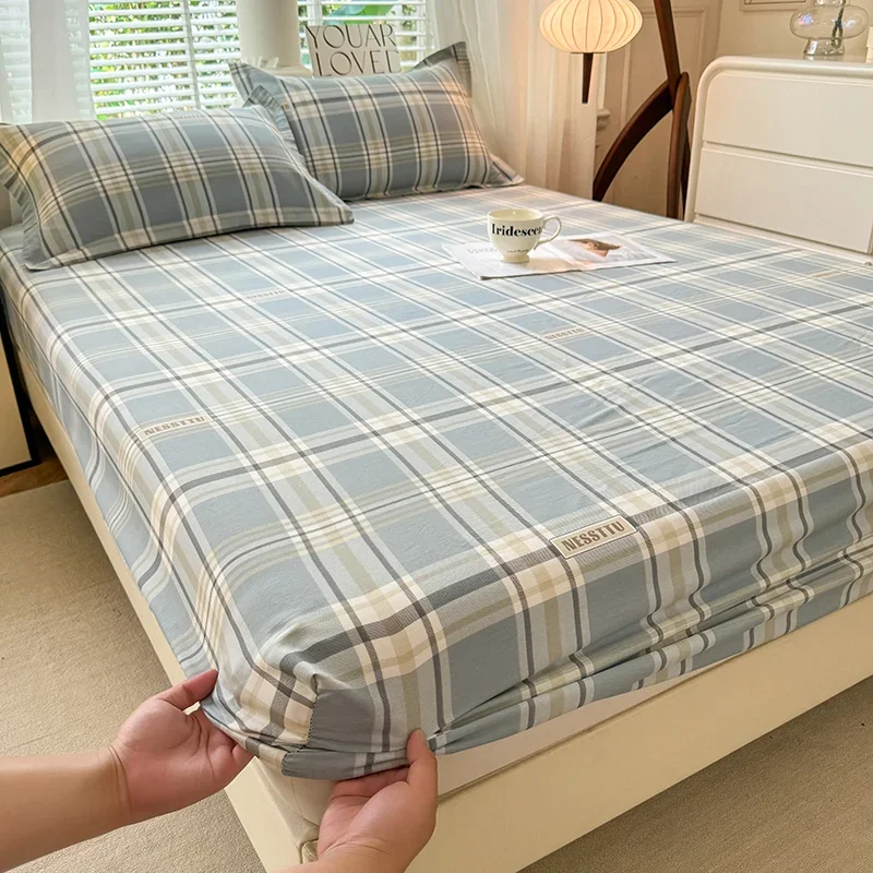 Plaid 100% Cotton Sheet Set Warm Soft Bed Sheets with 10