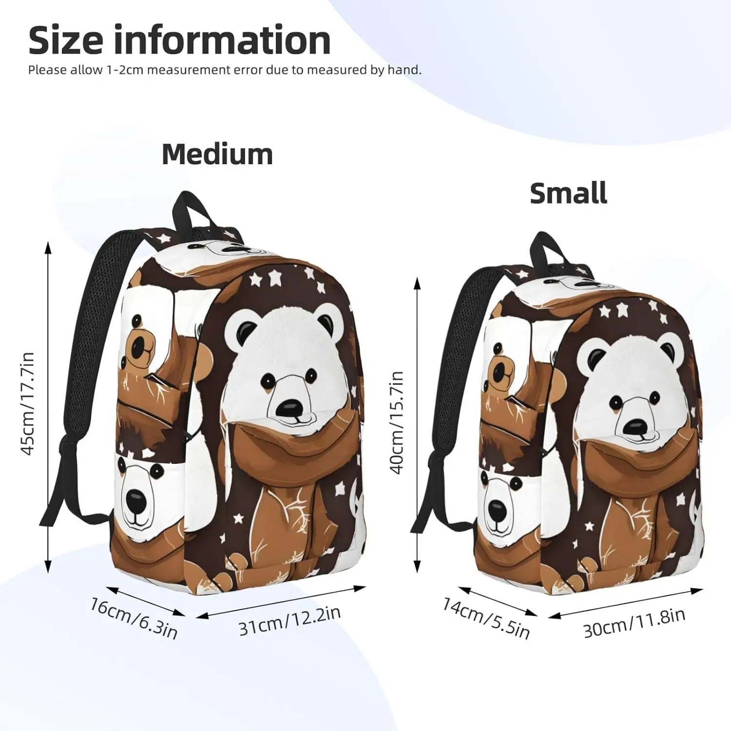 White bear brown bear Fashionable and lightweight canvas backpack, fit for casual travel, easy to carry your life