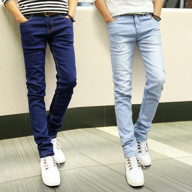 Summer Korean Slim Solid Black Skinny Jeans Men's Casual Trousers