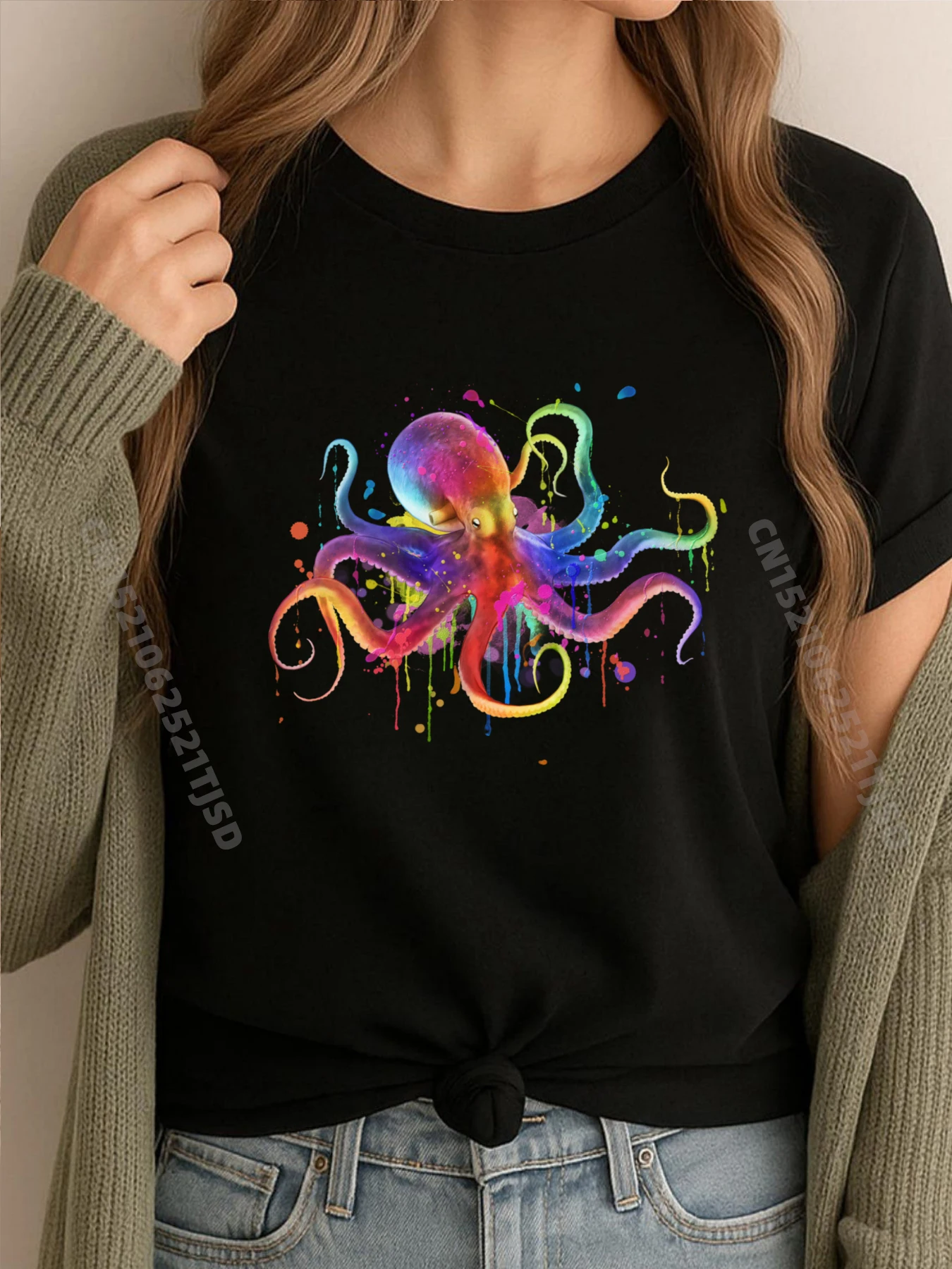 

Dripping Rainbow Octopus psychedelic Mens Graphic Tshirts Tops Tops Tees