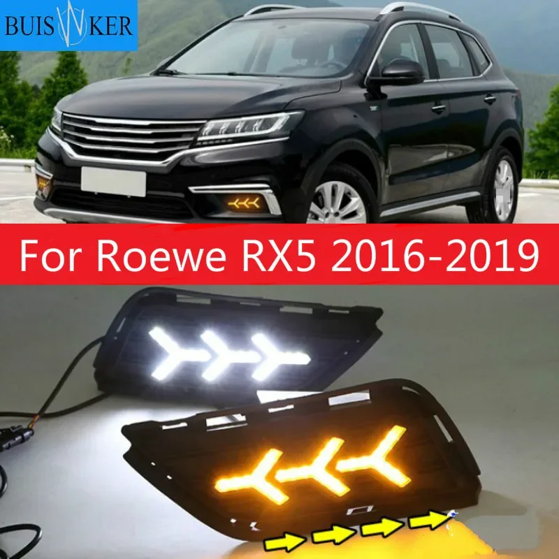 

For Roewe RX5 2016-2019 Daytime running lights LED DRL Fog lamp driving lights with Yellow Turn Signal Function