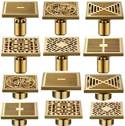 10*10cm Golden Floor Drain Brass Prevention Odor Thickening Drain Shower Bathroom Drainage Balcony Washing Machine Floor Drain