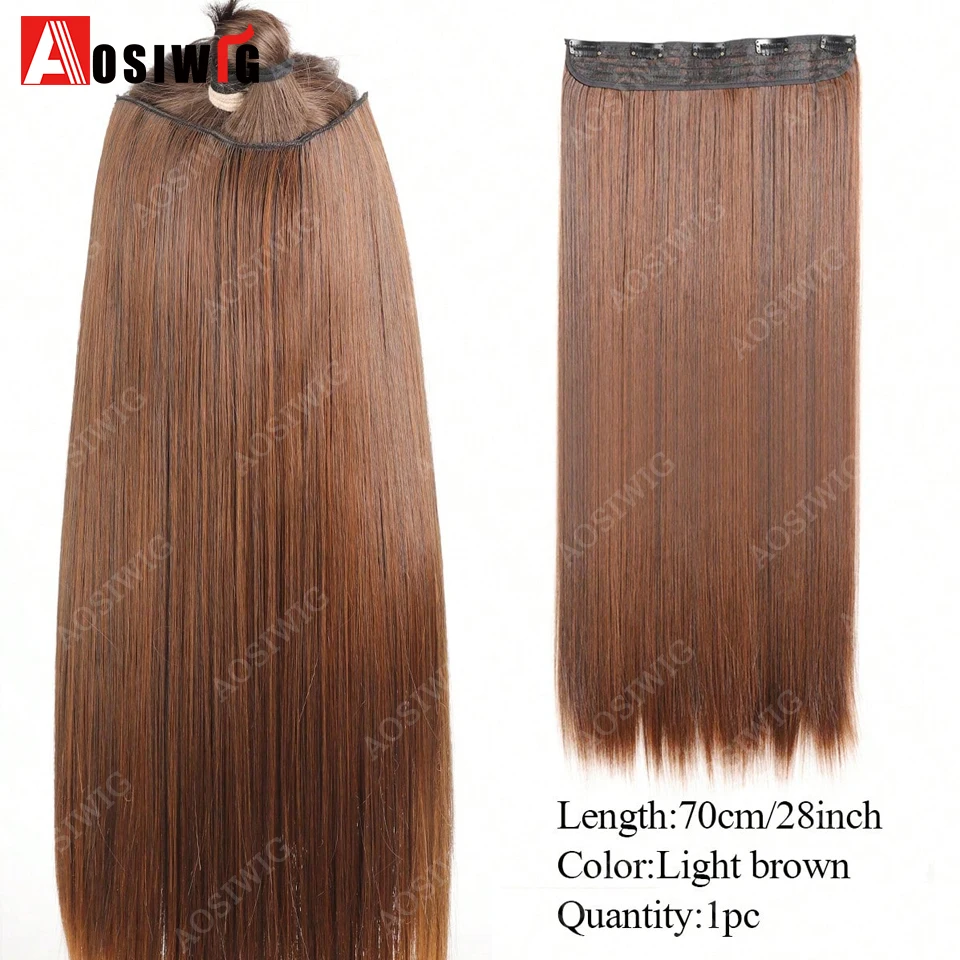 Synthetic Long Straight Clip In Hair Extensions