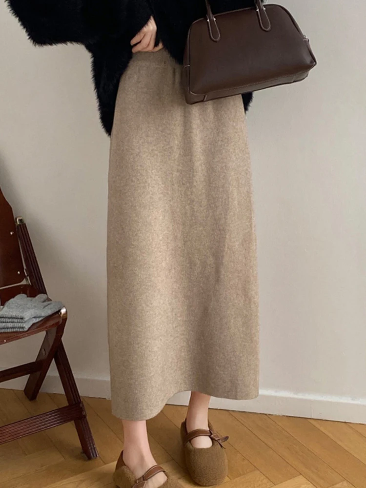 

Emily Clud Recommended Knitted A-Line Skirt Women's High Waist Autumn Winter Long Skirt Dra Sensation Body Wrap