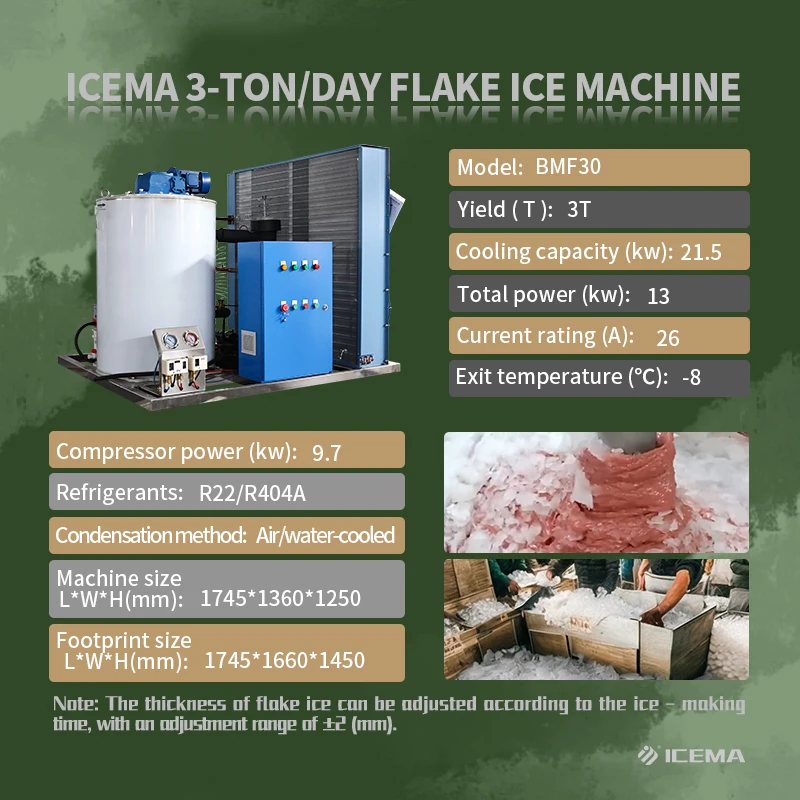 Large 1 Ton 2 Ton 3 Ton Ice Maker Machine 1000kg Industrial Ice Flakes For Seafood