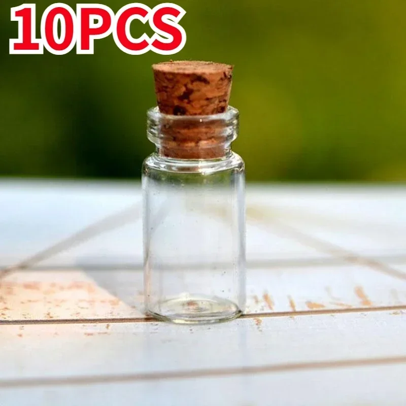 10x Mini Empty Glass Cork Bottles Pendant Charm Vials Wish Bottles Craft