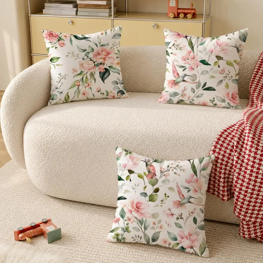 Floral Nature Decor Cushion Cover Pillow Case Organic Short Plush Cushion Covers Washable Wrinkle-Resistant