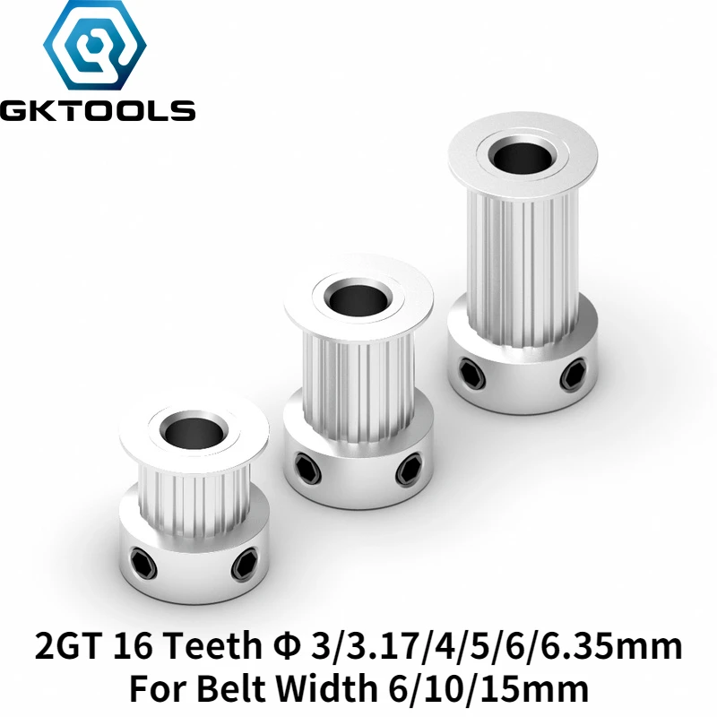 

GKTOOLS 3D Printer Parts GT2 Timing Pulley 2GT 16 Tooth Teeth Bore 3/3.17/4/5/6/6.35mm Synchronous Wheels Width 6/9/10/15mm Belt