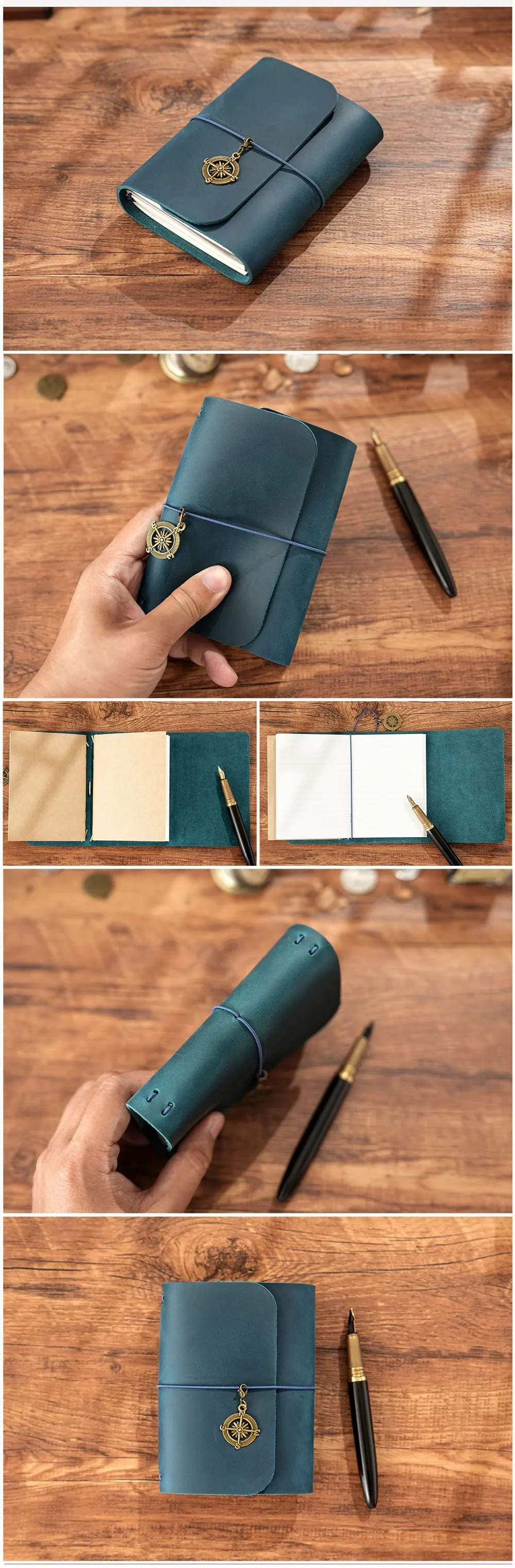 A5 Three Fold Journal Real Leather Notebook Refillable Vintage Style Diary Traveler Note Books Back to School Gift