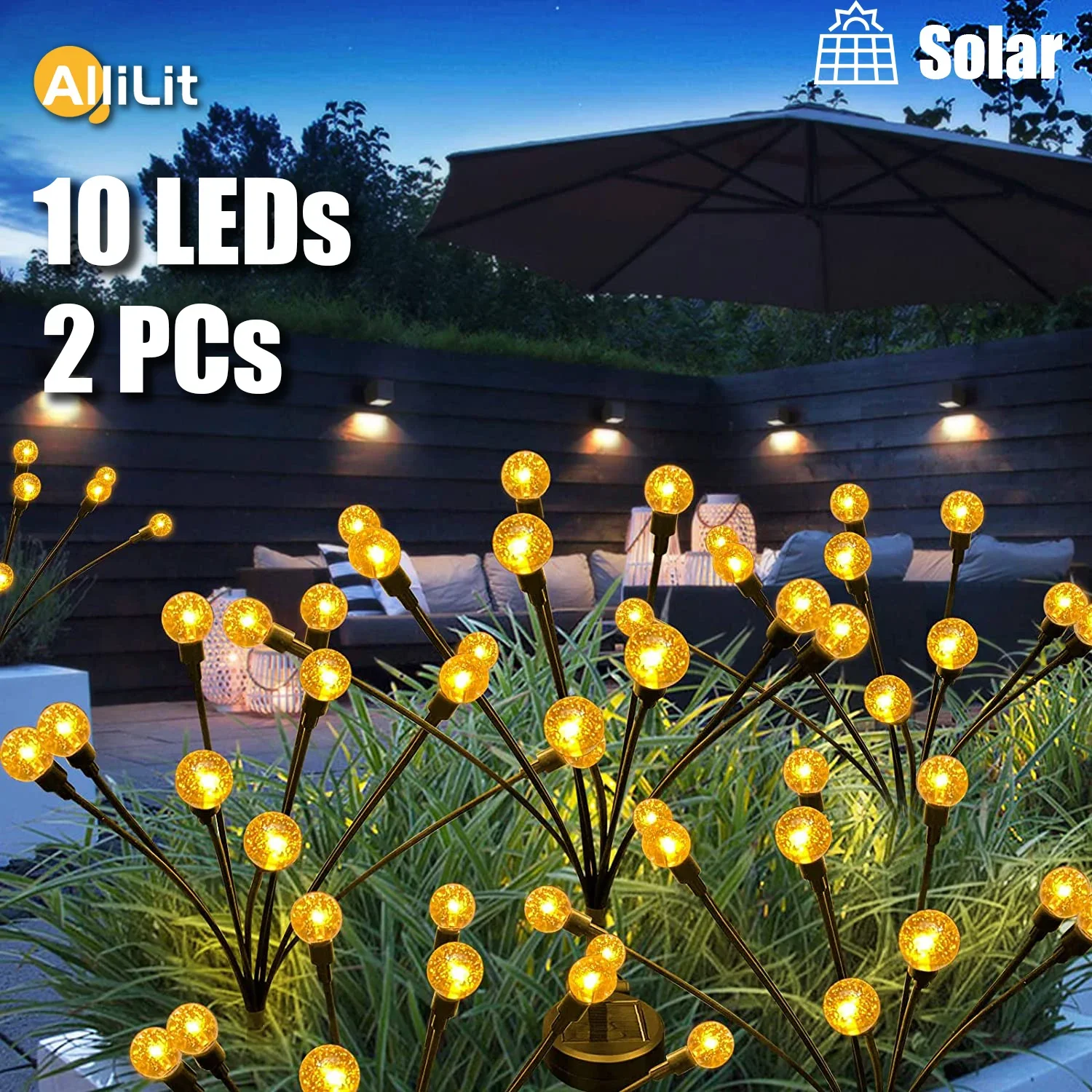 AlliLit 1～2PCs LED Solar Lights Outdoor Firefly Lamp Garden Decoration Waterproof Garden Home Lawn Fireworks New Year Christmas