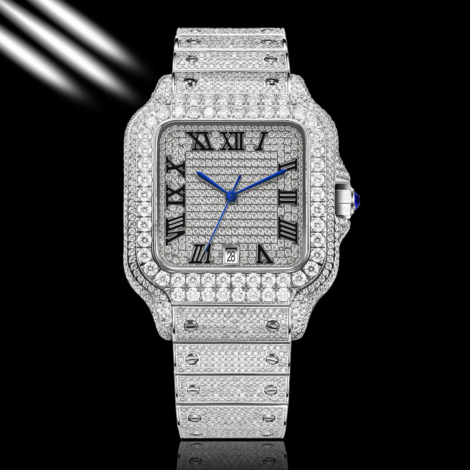 PINDU Design NEW Mozambique Diamond Mechanical Watch Men 8215 Movement Sapphire Stainless Steel Waterproof Fully Automatic Watch
