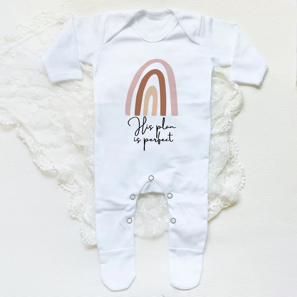 Jego Plan to idealny kombinezon dziecięcy z motywem niemowlęcym tęczowy body niemowlęce prezent na Baby Shower dziecko wraca do domu stroje
