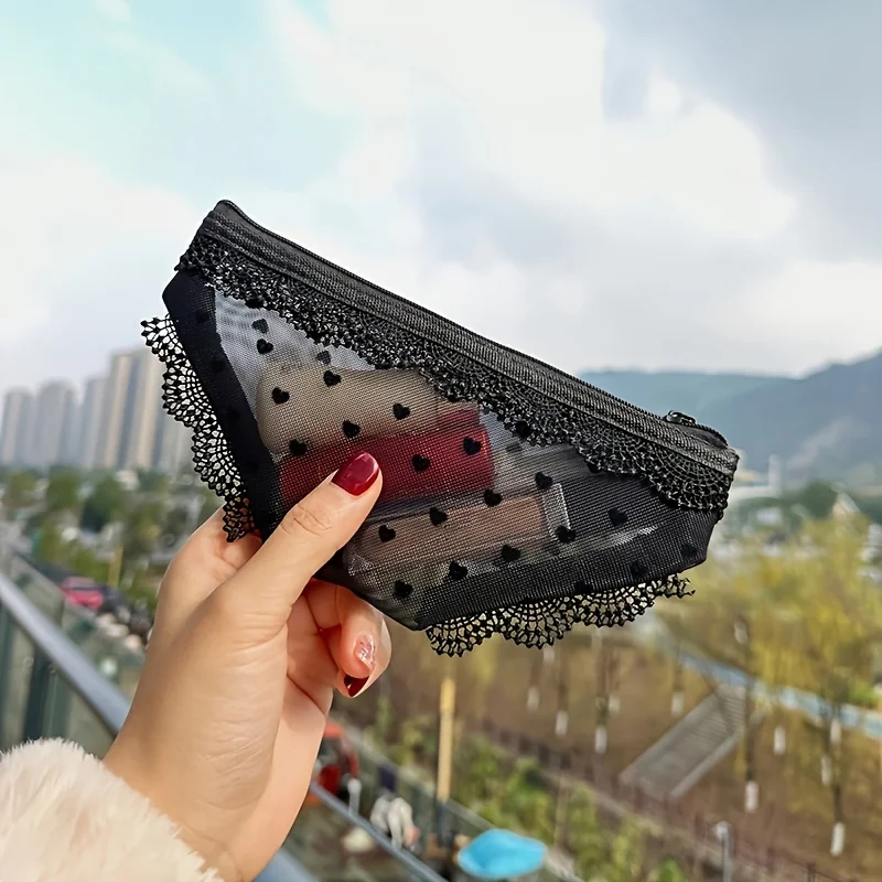 Independent Shorts Travel Makeup Bag, Portable Lipstick Makeup Storage Bag, Semi Transparent Mesh Makeup Bag