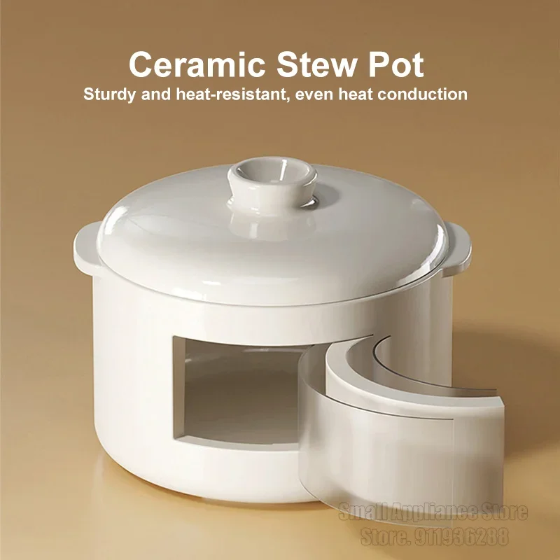 หม้อตุ๋นไฟฟ้าอเนกประสงค์สำหรับใช้ในบ้าน1L หม้ออาหารไฟฟ้าพร้อมถ้วยสตูว์เซรามิกเครื่องใช้ในครัว24ชม. อุ่น220V