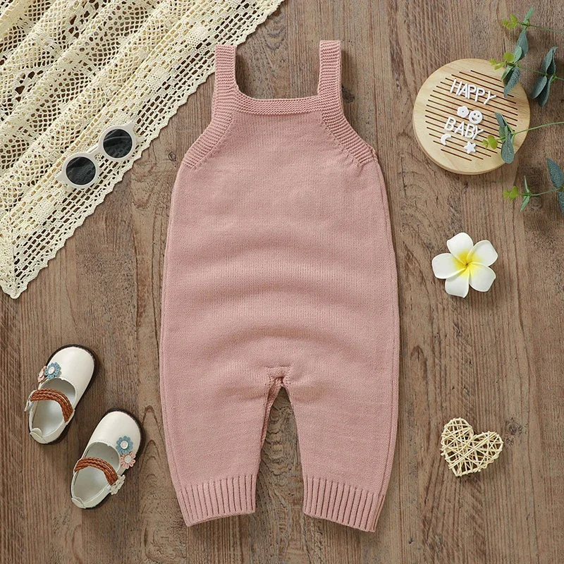 Baby Romper Knitted Fashion Letters Girl Pink Jumpsuit Sleeveless Autumn Infant Kid Sling Clothes 0-18M Overalls Summer Playsuit