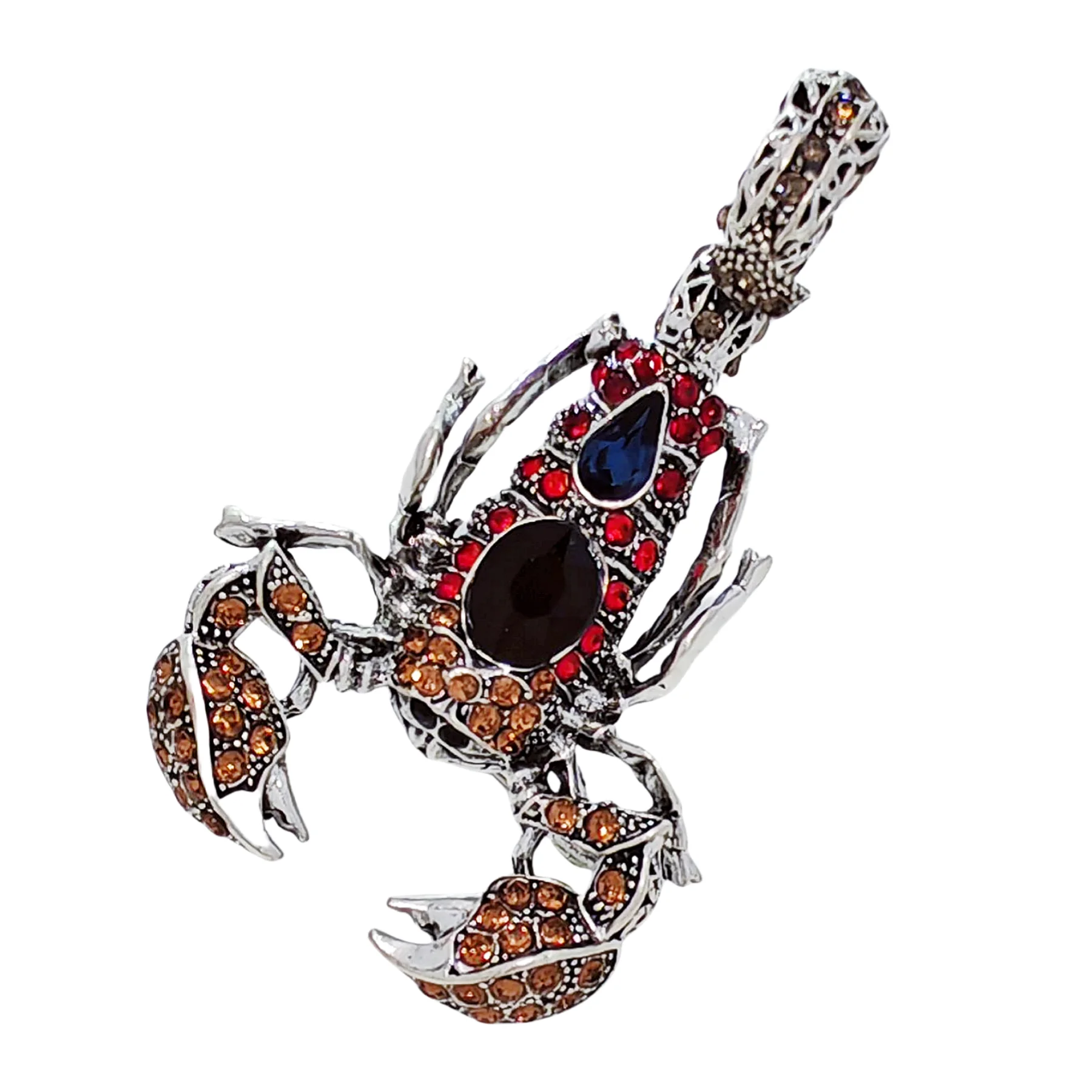 

Steampunk Silver-tone Red Blue Crystal Scorpion Brooch with Bend Tail