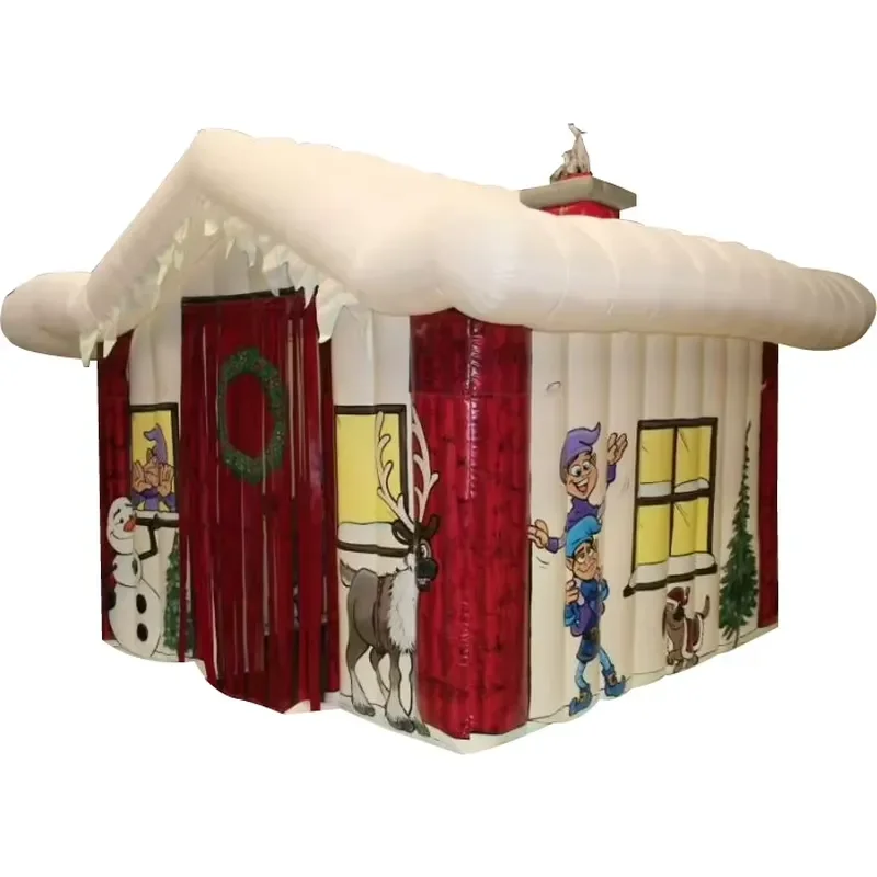 Giant Inflatable Christmas House with Reindeer and Trees Red Santa Hut Tent for Festive Yard Decoration Holiday Outdoor