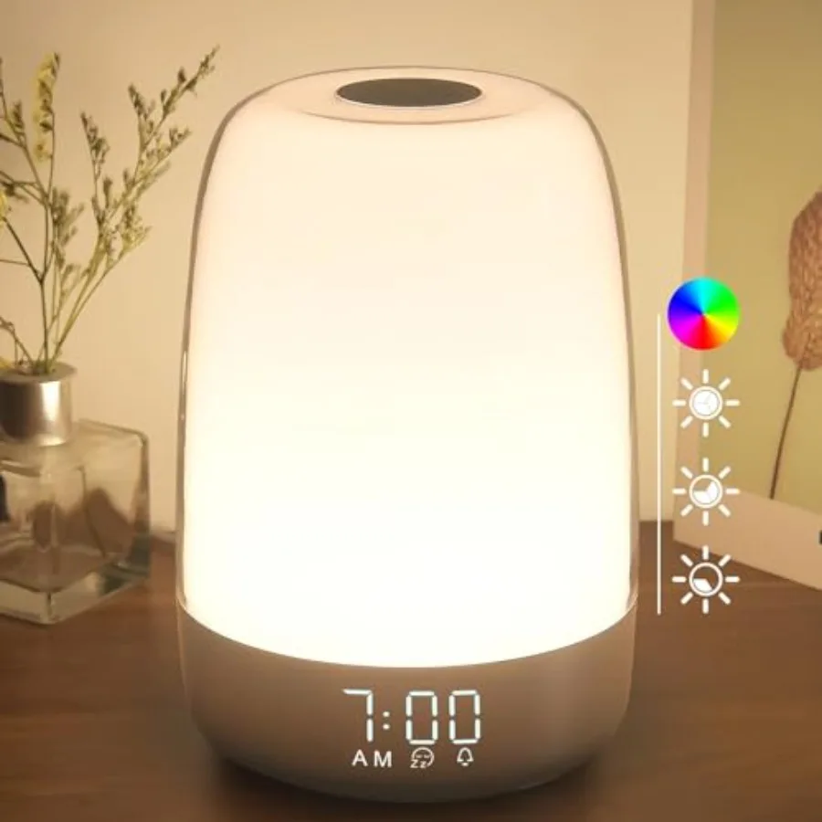 

Touch Wake Up Night Light with Sunrise Simulation Alarm Clock, 3 Ways Dimmable Warm White Bedside Lamp for Kid Bedrooms RGB Amb