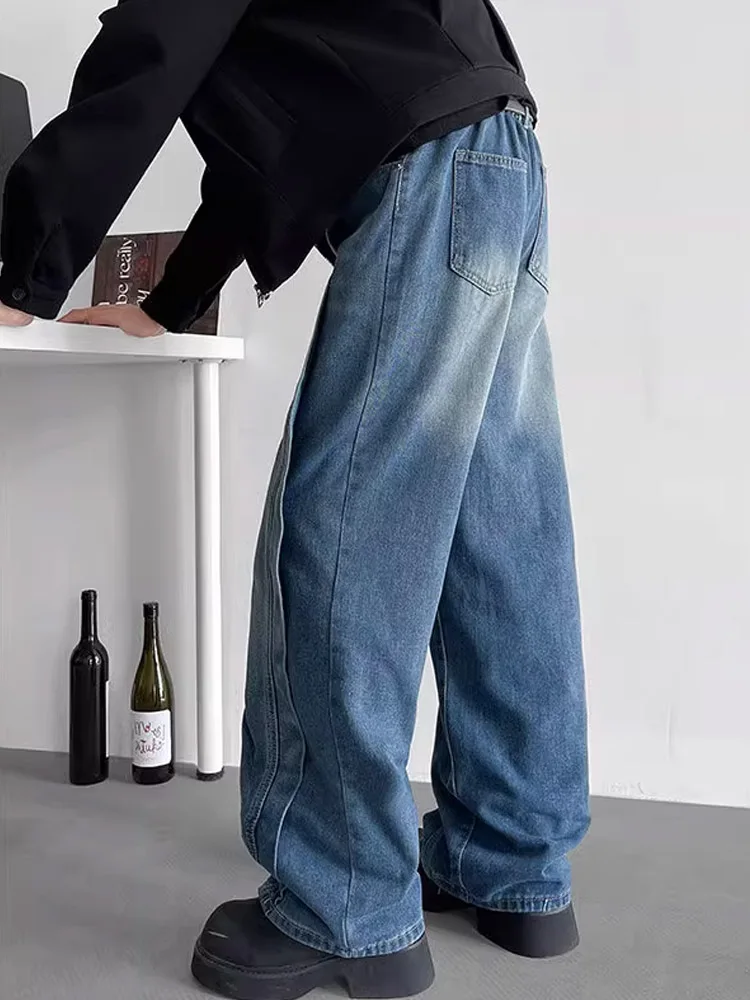 Cleanfit アメリカン レトロ ブルー ジーンズ メンズ 秋冬 トレンディ ワイドレッグ パンツ ハイセンセーション ルーズ カジュアル パンツ