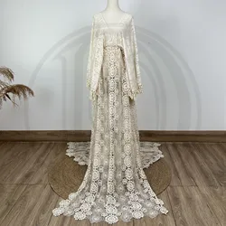 Vestido largo de encaje bohemio para sesión de fotos de maternidad, maxivestido ondulado para mujer embarazada, accesorios de fotografía, disfraz de Baby Shower