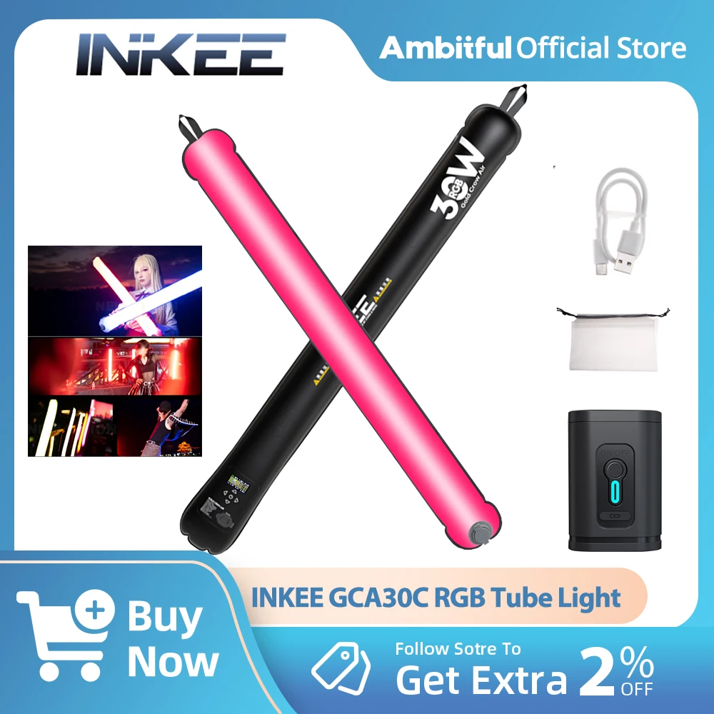 

INKEE GCA30C Full Color RGB Tube Light 30W 2000k-10000k Air Inflatable Fill-Light Portable Handheld LED Light Stick, Length 90cm