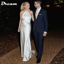 DREAM Customized Twist Halter Sleeveless Sheath Simple Wedding Dress 2025 Backless Sexy Bow Tie Sweep Train Bridal Gowns