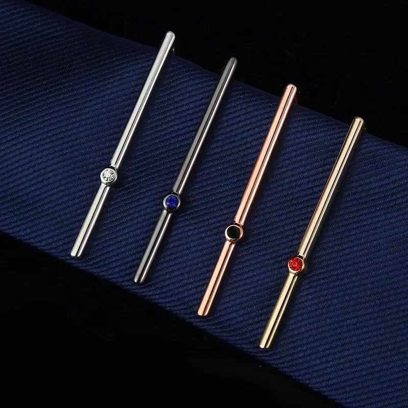 Luxury Men\'s Zircon Slender Tie Clip Rose Gold Color Linear Crystal New Mens High-end Fashion Wedding Necktie