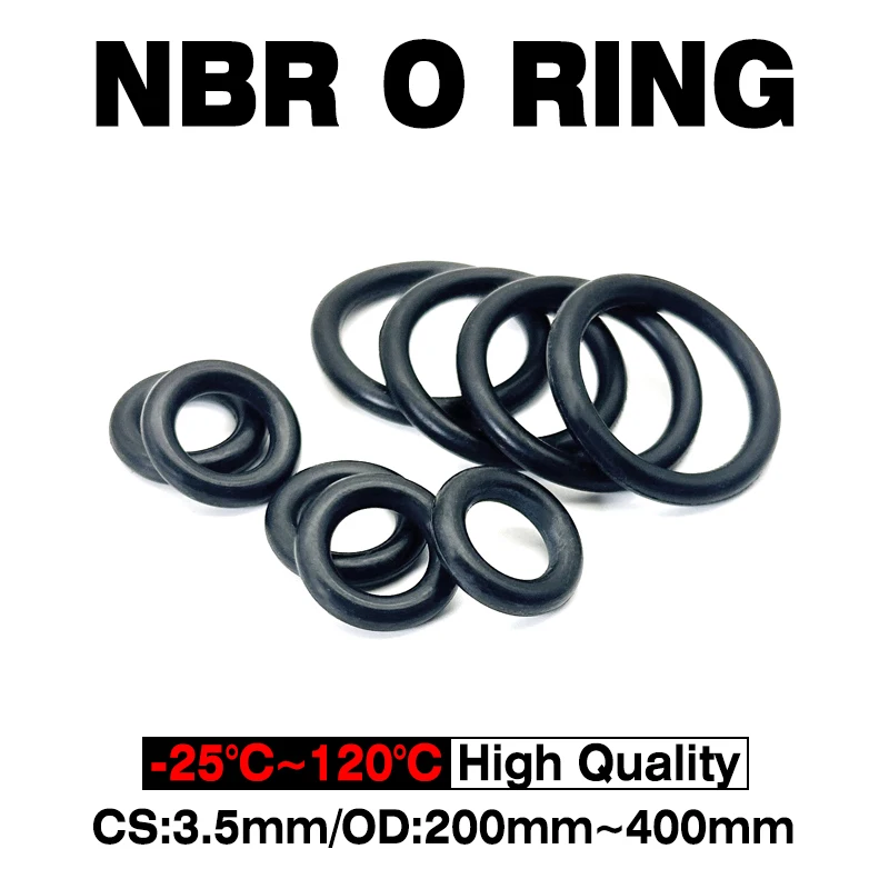 

5 pcs CS 3.5mm OD 200mm ~ 400mm Black NBRO O-Ring Set Heat & Pressure Resistant Industrial-Grade Seals for Auto Machinery Repair