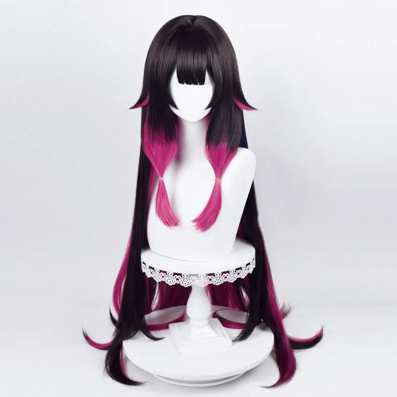 Game Genshin Impact Damselette Columbina Cosplay Pruik Veer Hoofddeksels Vrouwen Halloween Party Carnaval Props Zwart-rood Haar Lang
