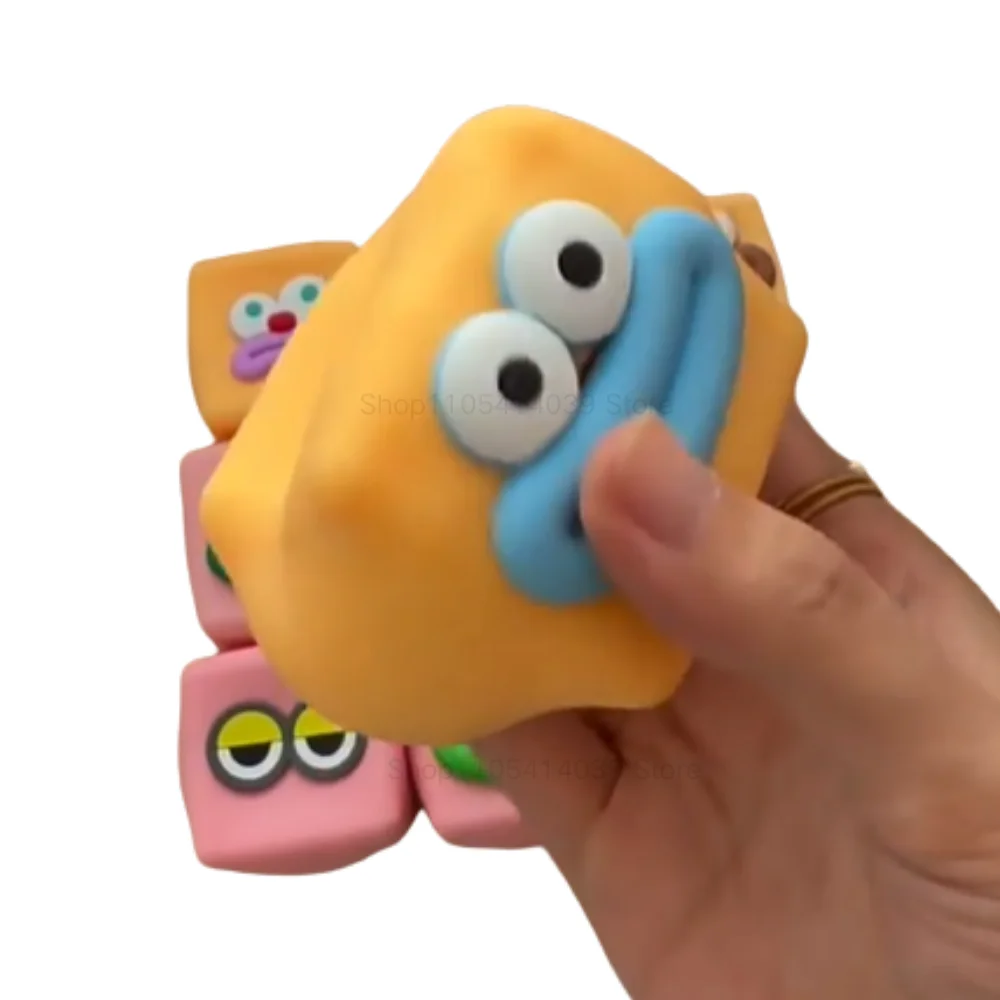 Trending Square Big Eyes Sausage Mouth Pig & Duck Pinch Music Building Blocks, Squeeze Fidget Toy, Stress Relief Sensory Toy