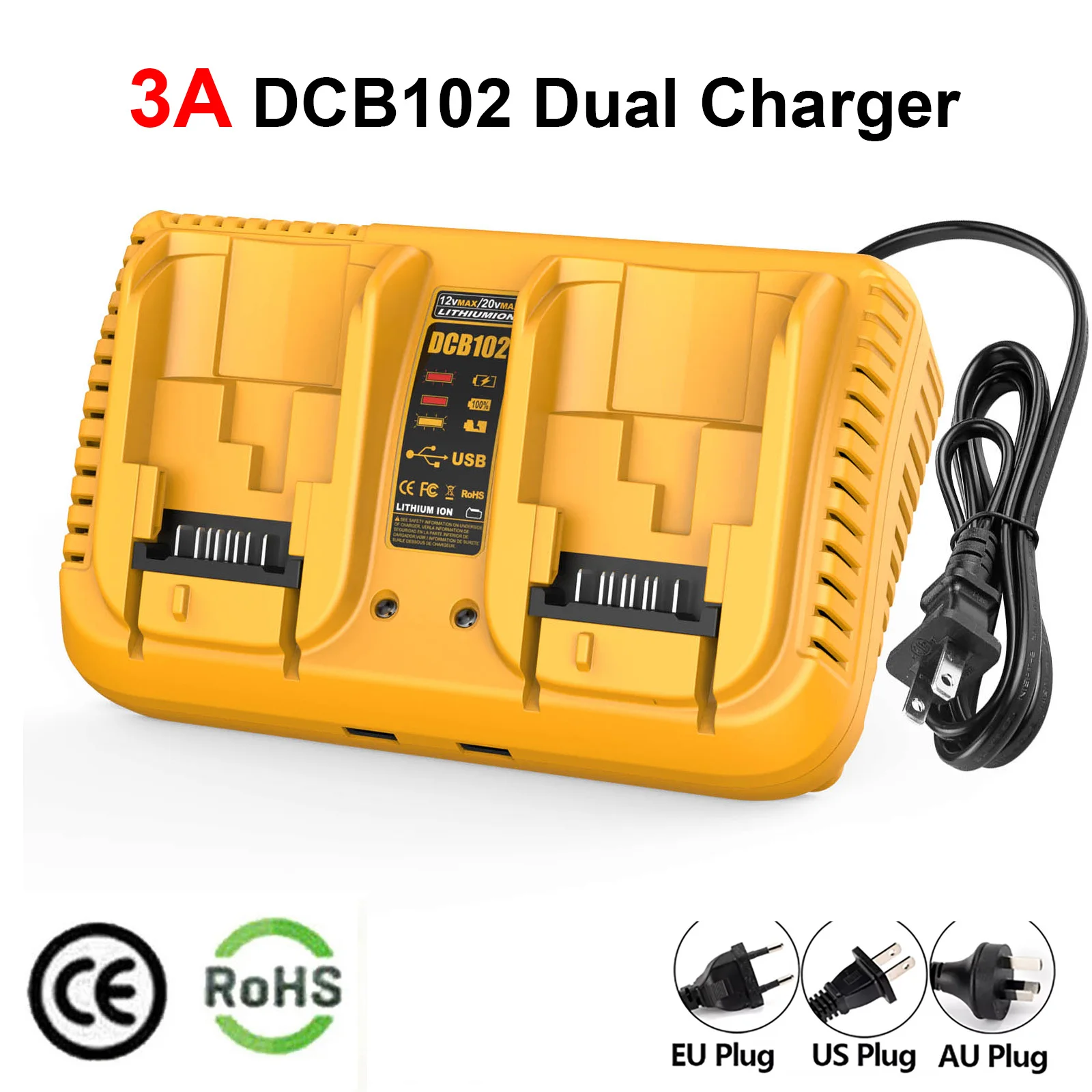 DCB102 Doppelport-Schnellladegerät für DeWalt 12V 20V Li-Ionen-Akku DCB205 DCB115 DCB107 DCB112
