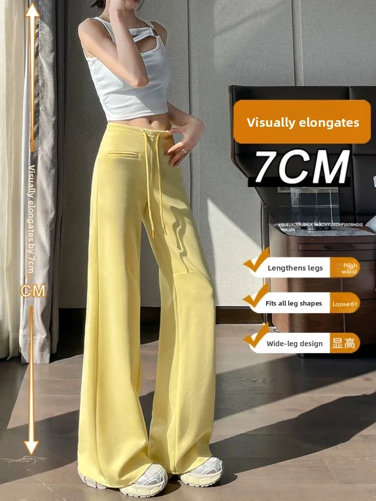 아메리칸 슬레 하이 웨이스트 얇은 요가 바지 여성 여름 캐주얼 와이드 레그 팬츠 도프네 매칭 팬츠 스트레이트 컷 바지
