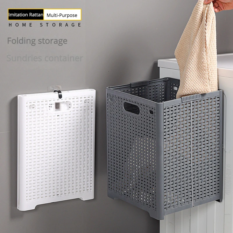 

Folding Laundry Basket Sundries With Lid Partition Laundry Foldable Dirty Clothes Basket Bathroom Storage Container