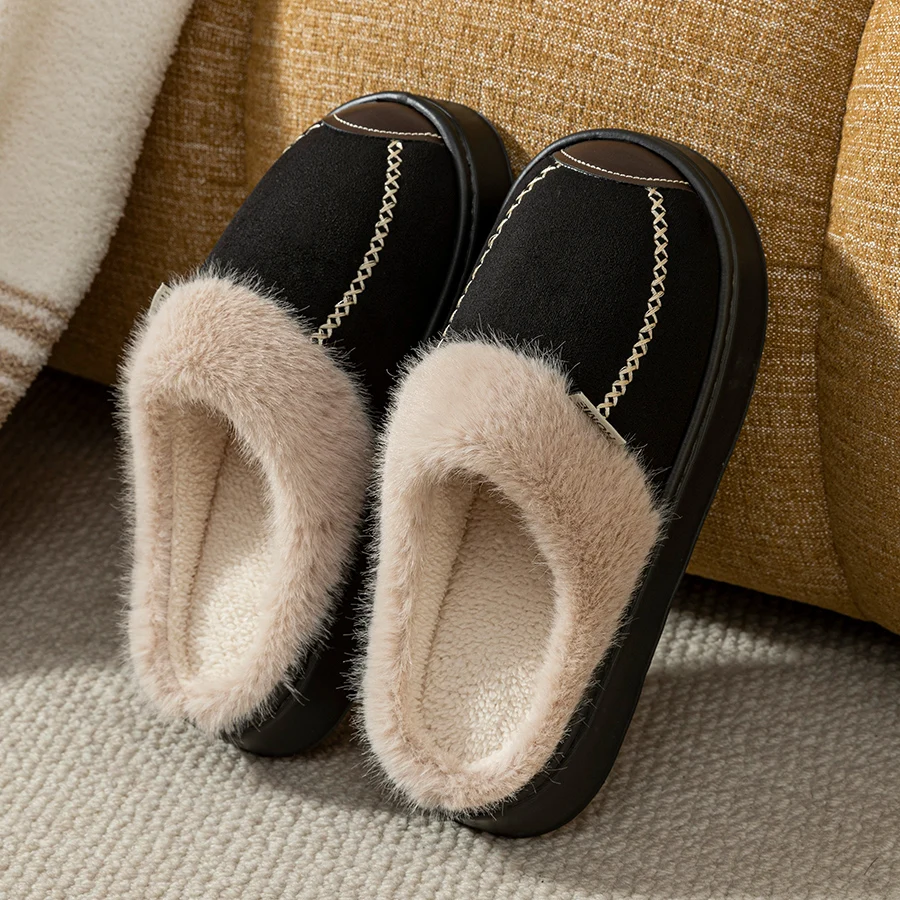 Women's Plush Slippers Boot Winter Girl's Indoor Warm Outdoor Anti Slip Comfort Fashion Bedroom Leisure Simple Home Couple Shoes