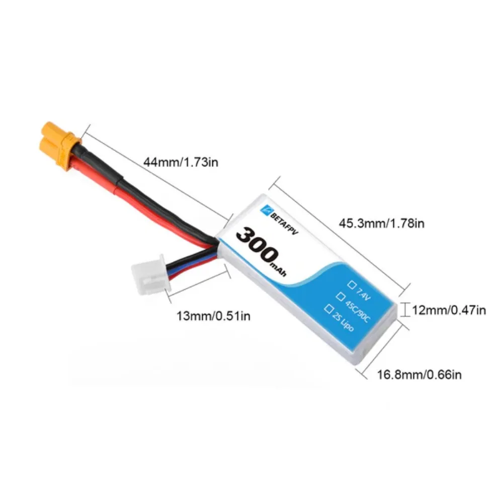 2/4PCS BETAFPV 300mAh 2S 45C Lipo Battery