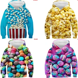 Popcorn Hoodies Kids Macaron Print Boys Girls Tracksuit Fries Candy Funny Clothes Fruit 3D Print Pullover Children Sweatshirts