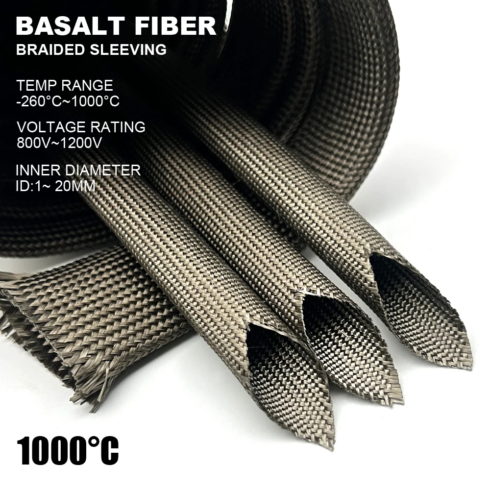 1000deg C Basalt  fiberglass Heat Shield Sleeve ID 1/1.5/2/2.5/3/4/5/6/8/10/12/14/16/18/20mm Insulation/Cable Protection Tube