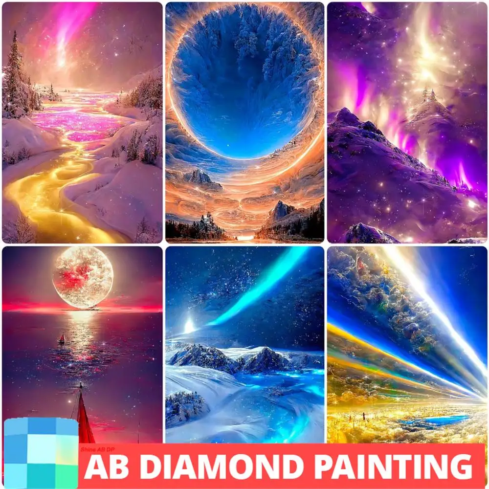 AB Northern Lights Diamond Painting Moon Starry Sky Fantasy Clouds Mosaic Embroidery 5D DIY 2023 New Sets Crafts Gift Home Decor