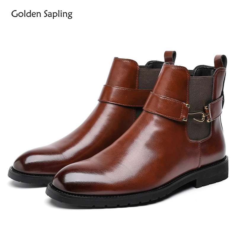 

Golden Sapling Fashion Men Chelsea Boots PU Leather Man Business Shoes Big Size 38-46 British Style Mens Wedding Tide Ankle Boot