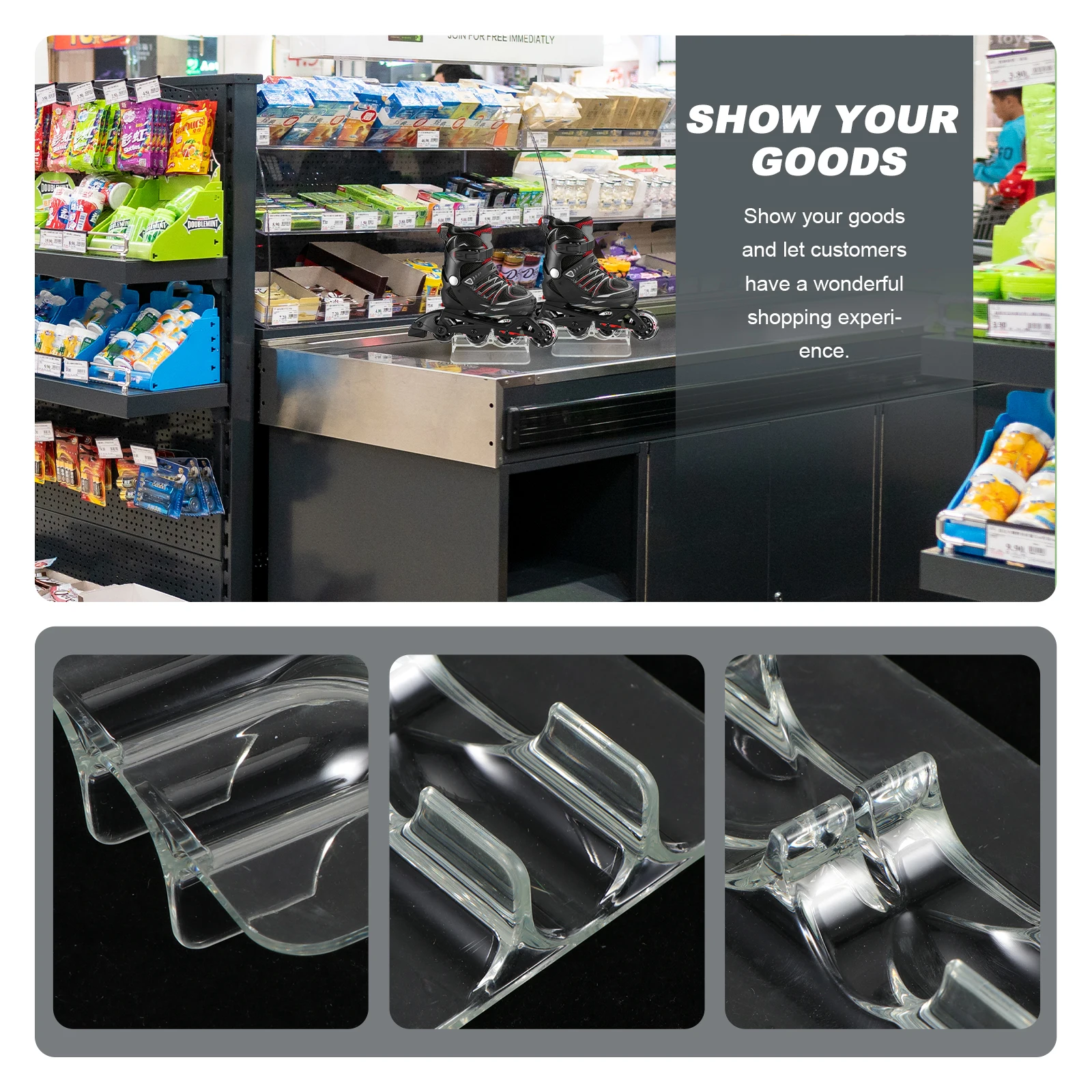 

Durable PVC Roller Skates Display Rack Creative Shoe Stand Retail Shop Decoration Storage Showcase Transparent Ice Skates Holder