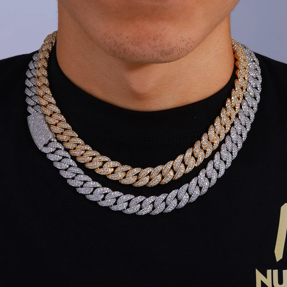 HHIOK In Stock 13mm Bubble Cuban Necklace Inlay With 2 Rows of 5A Zircon Iced Brass Miami Sparkling and Exquisite Men's Jewelry