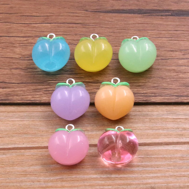 10pcs 7 Color 17*20MM Resin Fruit Peach Cherry Pendant Plant Charms For Woman Girls Cartoon Fashion Jewelry DIY Earrings