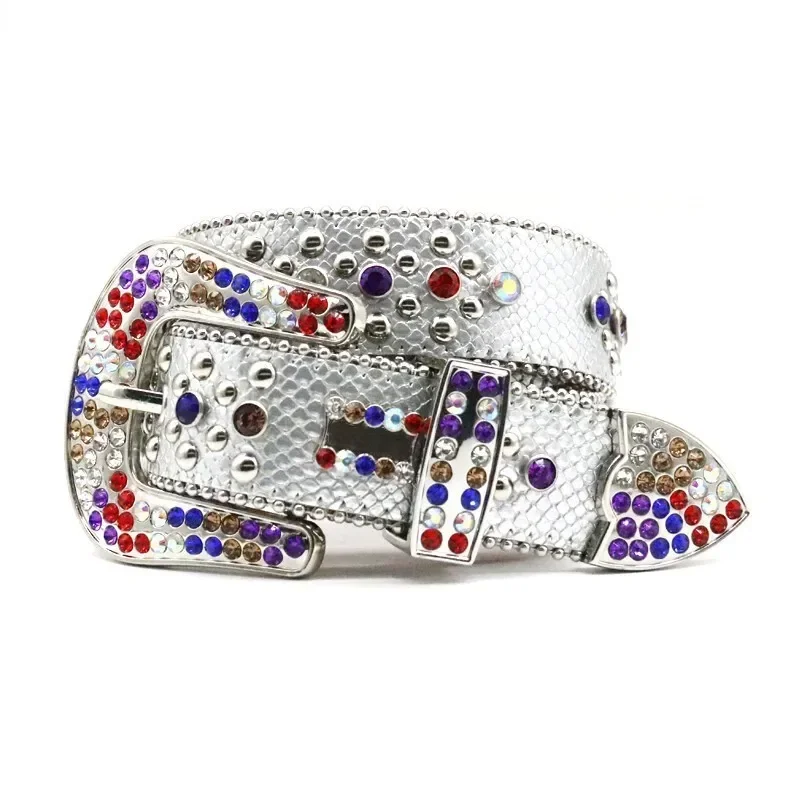 Luxury Men Women Western Rhinestone Belt Punk Rivet Studded Cowboy Bling Belts
